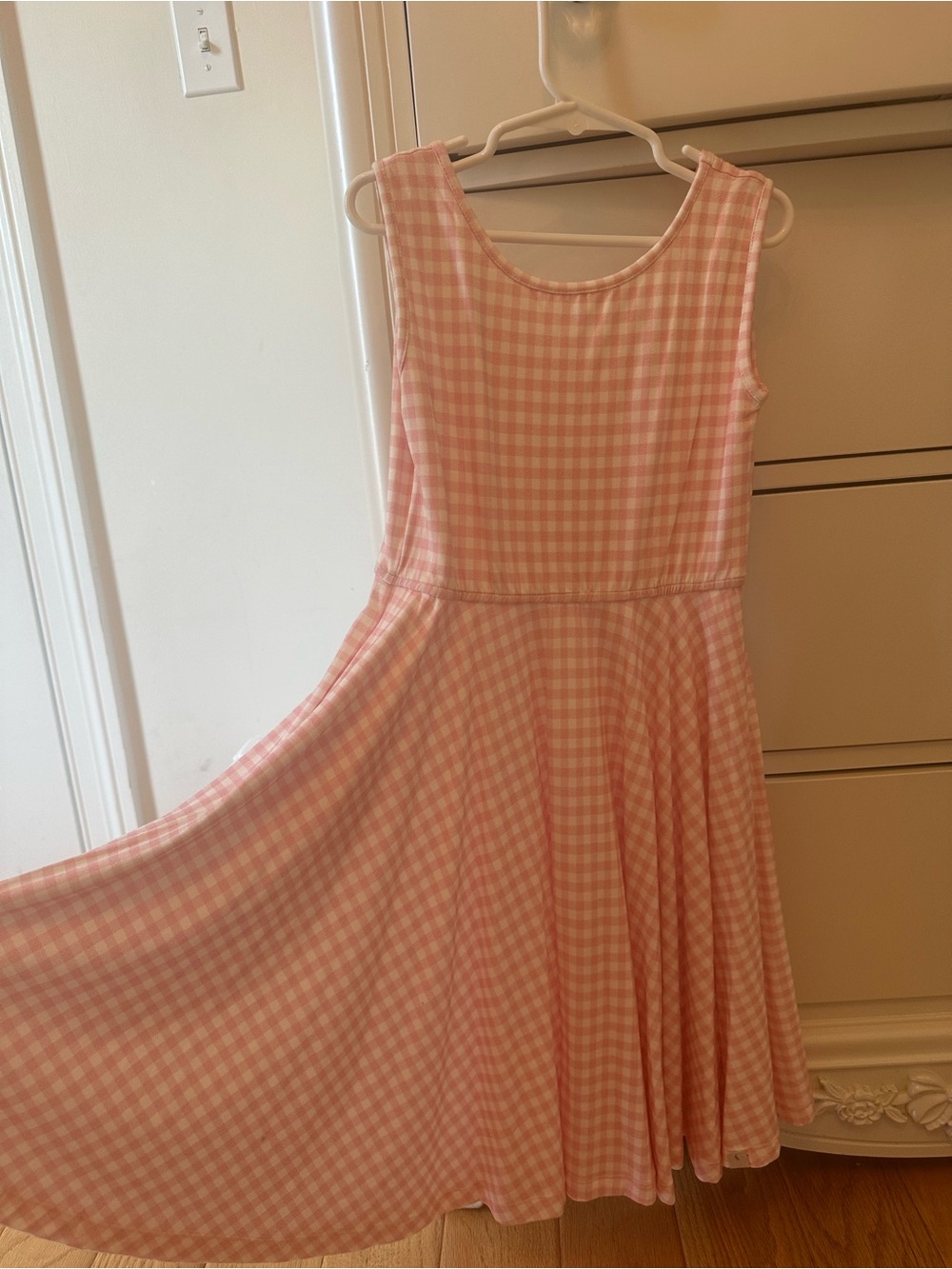 Omijo Soft Knit Girls' Pink Gingham Sleeveless Dress